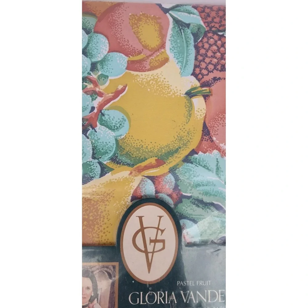 GV Town & Country Linen Tablecloth 52x52 Vintage  New Pastel Fruit Vinyl Square
